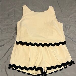 Cream Sleeveless Top and Shorts Set with Black Trim